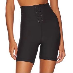 We Wore What Lace Up Biker Shorts Black Athletic Stretch Size XS NWT $65